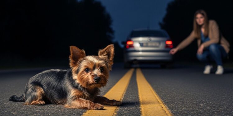 Molly, uma Yorkshire abandonada na estrada, corre atrás de carros até que alguém decide parar