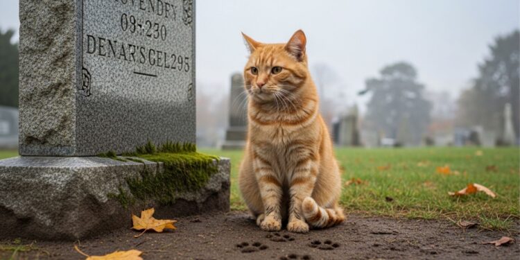 "Sinto falta do meu pai", este gato laranja faz vigília ao túmulo de seu dono há dois anos