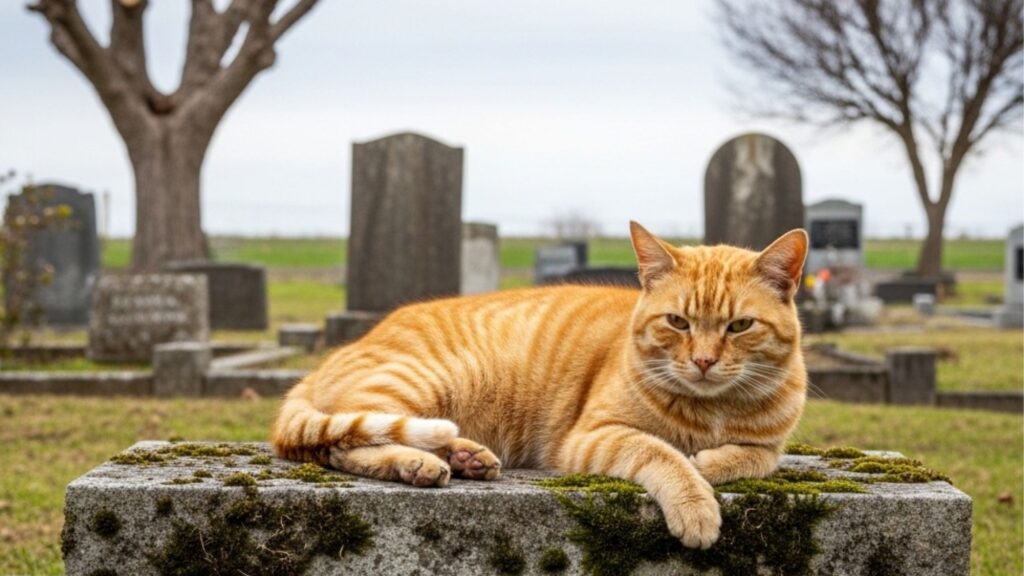 "Sinto falta do meu pai", este gato laranja faz vigília ao túmulo de seu dono há dois anos