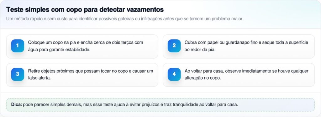 Quando saio de casa, coloco sempre um copo e um pedaço de papel na pia. Assim, tenho a certeza de que tudo ficará bem