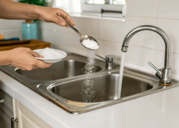 Coloque bicarbonato no ralo antes de dormir e evite odores e entupimentos na sua cozinha