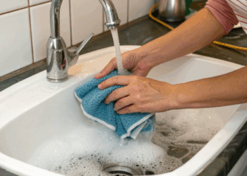 Por que você nunca deve lavar pano de prato só com sabão, e o que usar no lugar