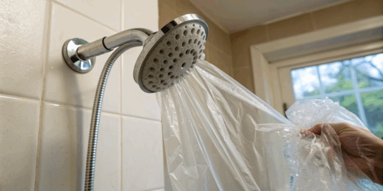 Como limpar os furos do chuveiro sem esfregar e evitar calcário acumulado com o truque do saco plástico