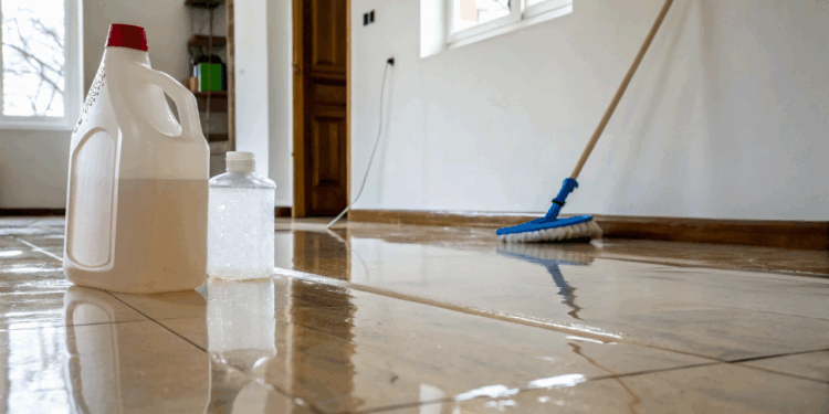 Misturinha caseira com 2 itens comuns da sua cozinha faz piso brilhar como novo em minutos