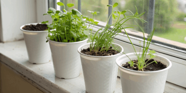 Plante ervas em copos de iogurte na sua cozinha e tenha temperos frescos mesmo em pouca luz