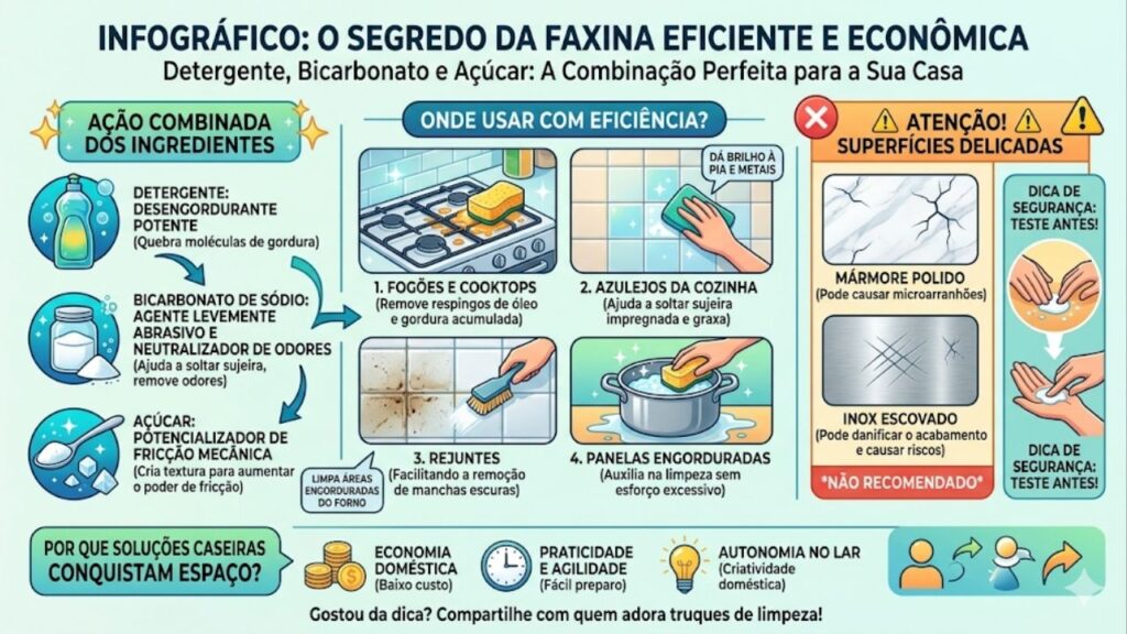 Açúcar, bicarbonato de sódio, detergente: por que essa mistura é "mágica" para todos os cantos da casa