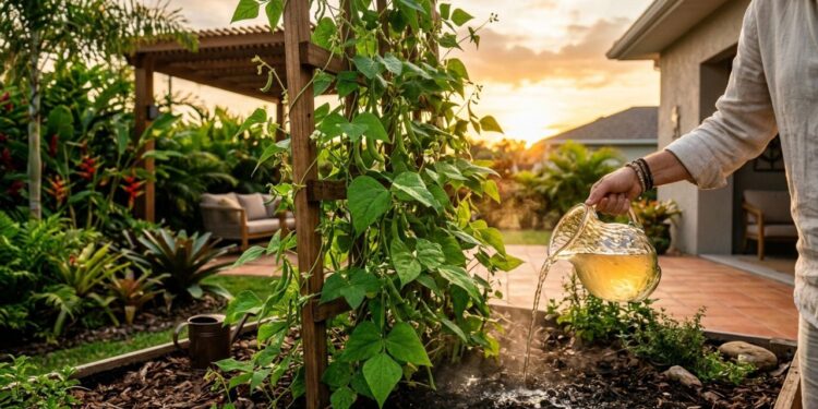 Os feijões germinam como fermento: ao umedecer a terra, use a água sem sal que sobrou do cozimento de vegetais