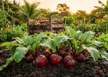 As beterrabas germinam como fermento: ao plantá-las no buraco, adicione uma colher de sopa de chorume de composteira diluído