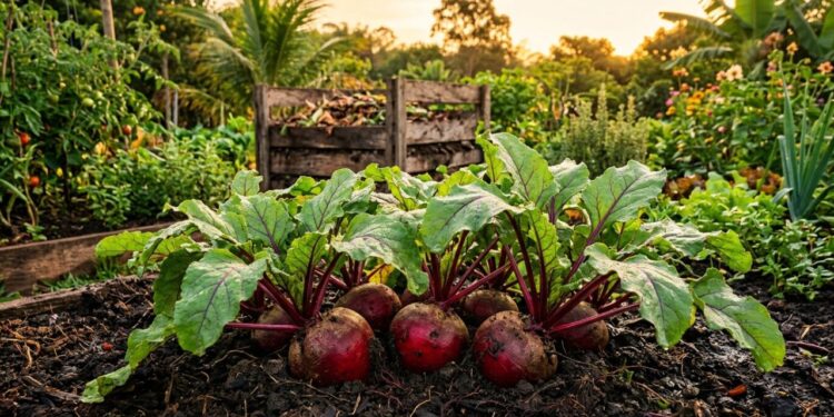 As beterrabas germinam como fermento: ao plantá-las no buraco, adicione uma colher de sopa de chorume de composteira diluído