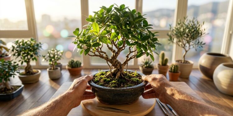 Como podar o bonsai de ficus para obter um crescimento denso cortando as pontas toda vez que nascerem três folhas novas
