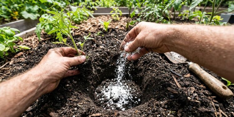 Os tomates germinam como fermento: ao plantá-los no buraco, adicione uma colher de sopa de pó de casca de ovo rico em cálcio