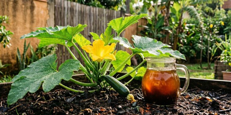 As abobrinhas crescem como fermento: ao plantá-las no buraco, adicione uma colher de sopa de infusão de húmus de minhoca