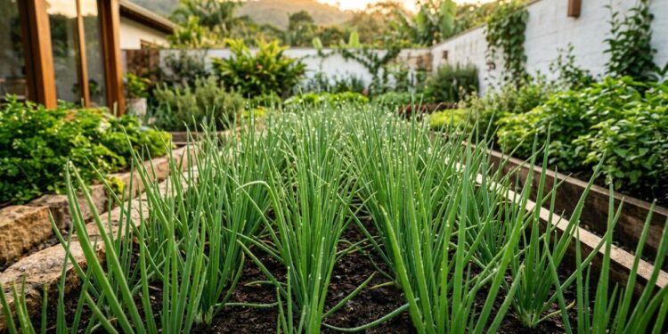 Como podar a cebolinha para obter um crescimento contínuo: nunca puxe a raiz, corte sempre um dedo acima da terra
