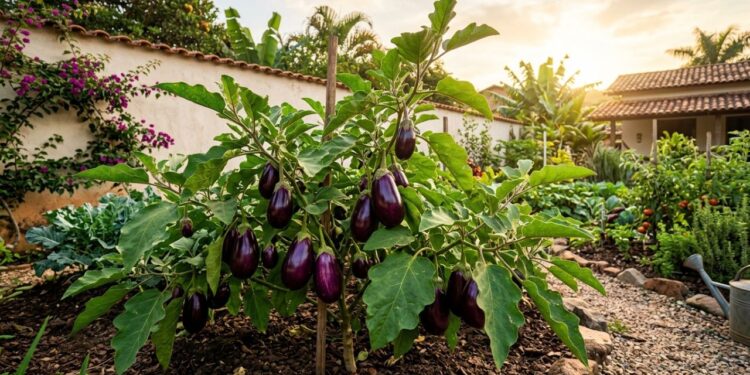 As berinjelas crescem como fermento: ao plantá-las no buraco, adicione meia colher de sal de Epsom para folhas mais verdes