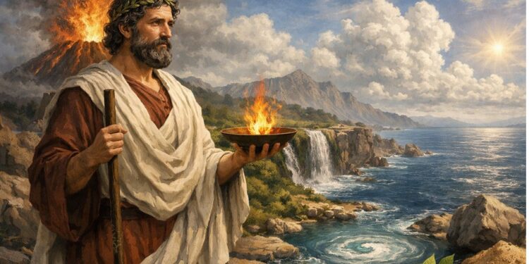 Empédocles, filósofo pré-socrático e teórico dos quatro elementos: "Nada nasce do nada, nada retorna ao nada."