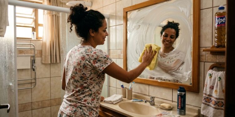 Adicione espuma de barbear no espelho de vidro: um truque inteligente para repelir o vapor quente do chuveiro