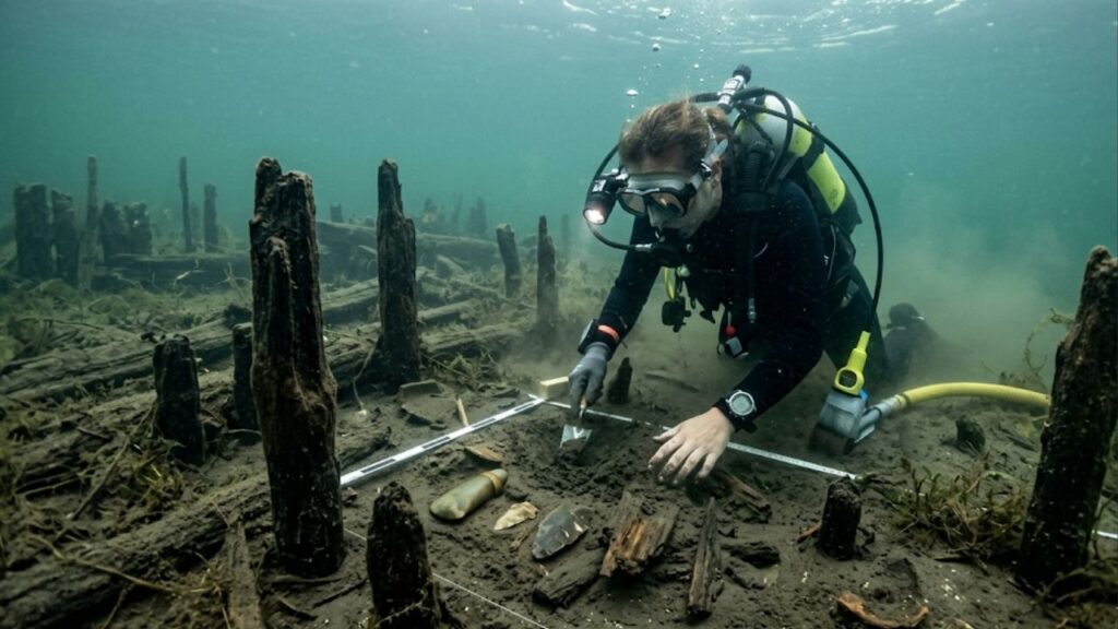 Machado de 4.800 anos é encontrado no fundo de um lago e surpreende arqueólogos