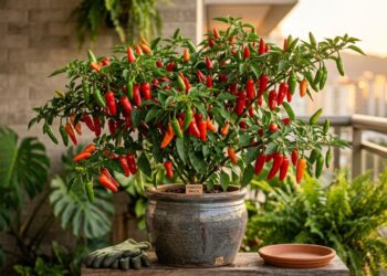 Como podar a pimenteira para obter mais frutos fazendo a "poda de beliscão" no topo da planta jovem