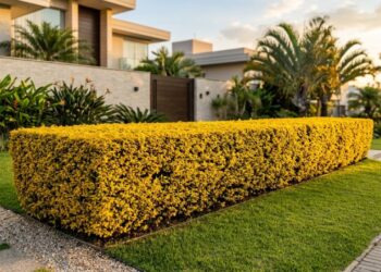 Como podar o pingo-de-ouro para obter uma cerca viva mais densa e amarelada sob a luz do sol