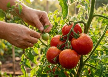 Como podar um tomateiro para obter mais frutos tirando os brotos laterais antes que roubem a energia da planta