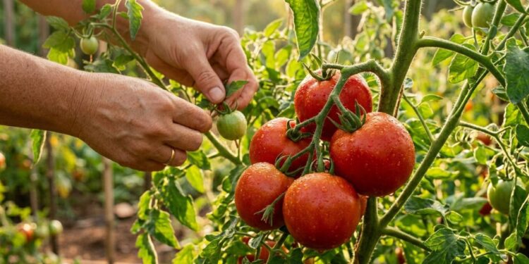 Como podar um tomateiro para obter mais frutos tirando os brotos laterais antes que roubem a energia da planta
