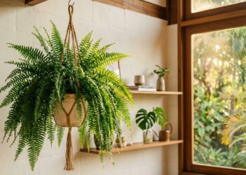 Como podar sua samambaia para obter mais brotos verdes cortando as hastes secas rente à base da terra