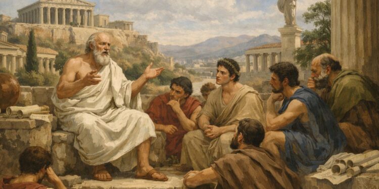 Sócrates, filósofo grego (470–399 a.C.), conhecido por seu método de questionamento crítico: “Só sei que nada sei.”