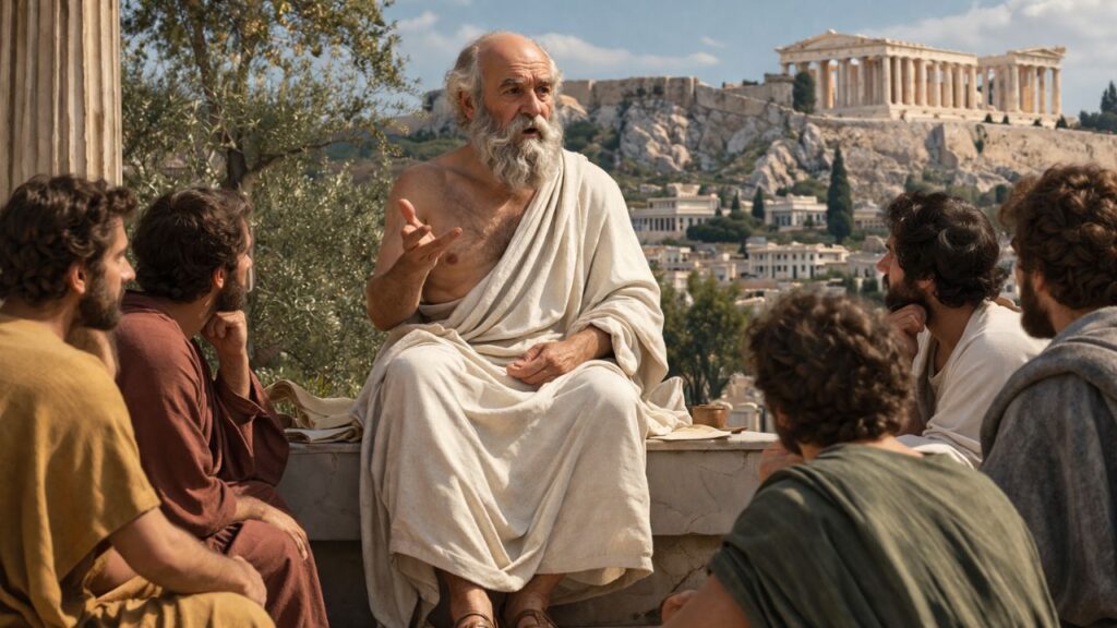 Sócrates, filósofo grego (470–399 a.C.), conhecido por seu método de questionamento crítico: “Só sei que nada sei.”