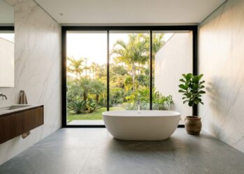 Adeus às pastilhas de vidro no banheiro: 3 tendências de revestimento que vão dominar em 2026