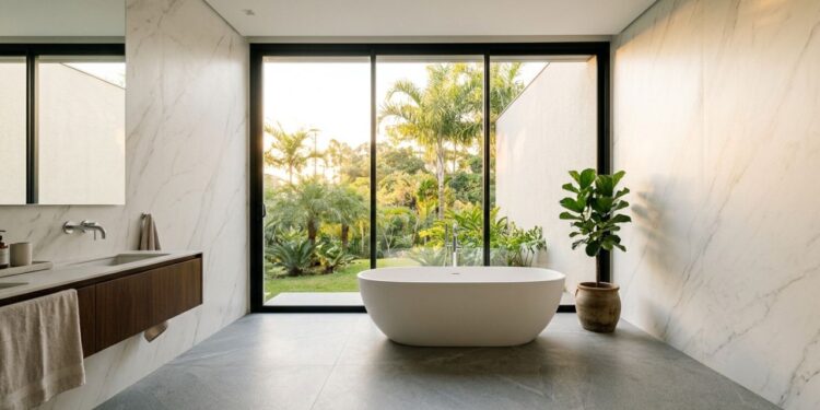 Adeus às pastilhas de vidro no banheiro: 3 tendências de revestimento que vão dominar em 2026