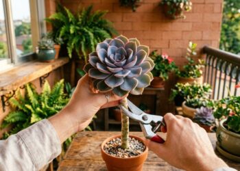 Como podar suculentas esticadas para obter um crescimento saudável decapitando a ponta e enraizando novamente