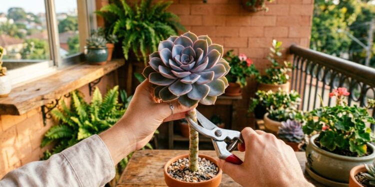 Como podar suculentas esticadas para obter um crescimento saudável decapitando a ponta e enraizando novamente