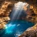 A antiga capital mundial do diamante onde o sol desenha feixes azuis dentro de grutas e guarda cachoeira de 340 metros
