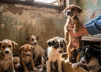 Filhotes são resgatados por policial em casa abandonada