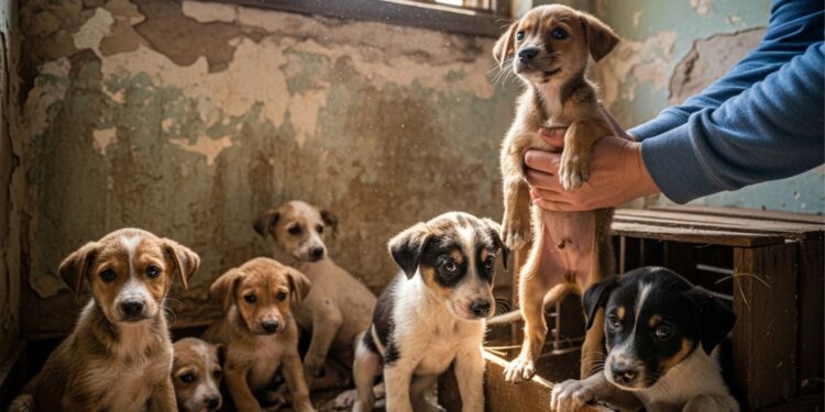 Filhotes são resgatados por policial em casa abandonada