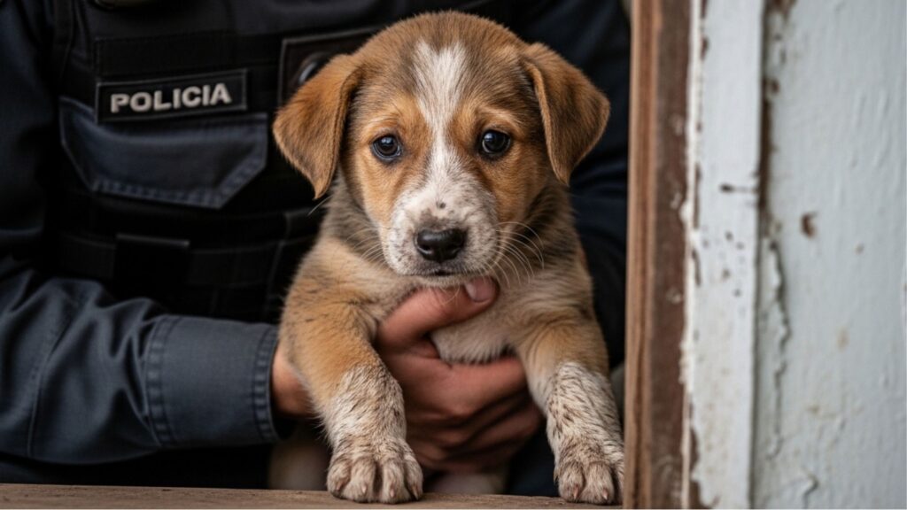 Filhotes são resgatados por policial em casa abandonada