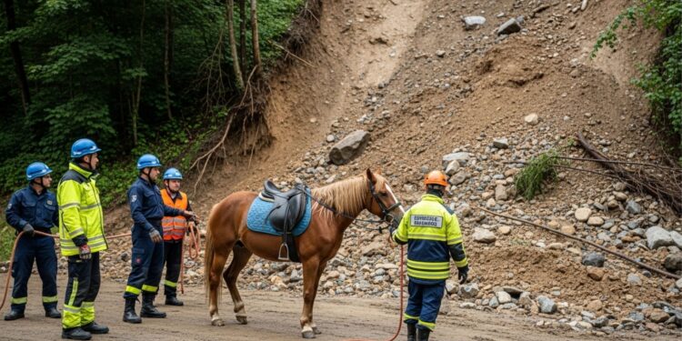 Cavalo encontrado após deslizamento de terra