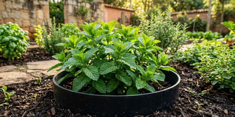 A hortelã cresce como fermento: ao plantá-la no canteiro, coloque-a dentro de um pote sem fundo enterrado para evitar que suas raízes sufoquem as outras ervas
