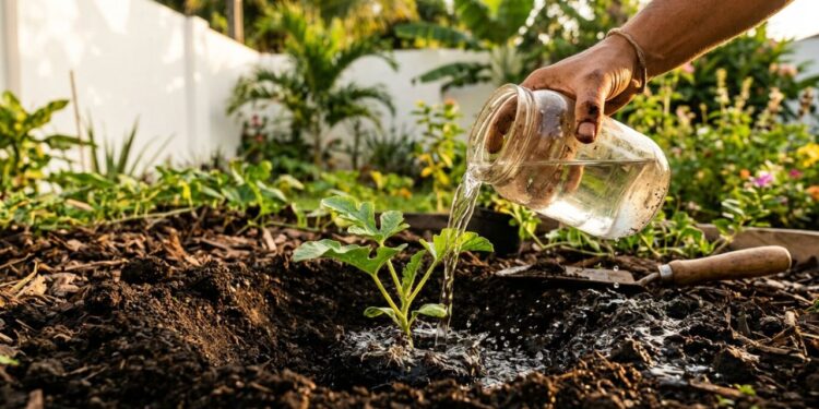 As melancias crescem como fermento: ao plantá-las no buraco, adicione uma colher de sopa de água de lentilha fermentada