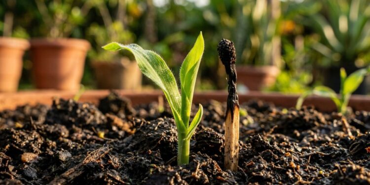 O milho germina como fermento: ao plantá-lo no buraco, adicione duas cabeças de palito de fósforo usado para dar fósforo à raiz
