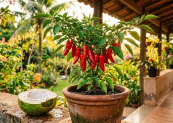 As pimentas crescem como fermento: ao plantá-las no buraco, umedeça a terra com um pouco de água de coco passada