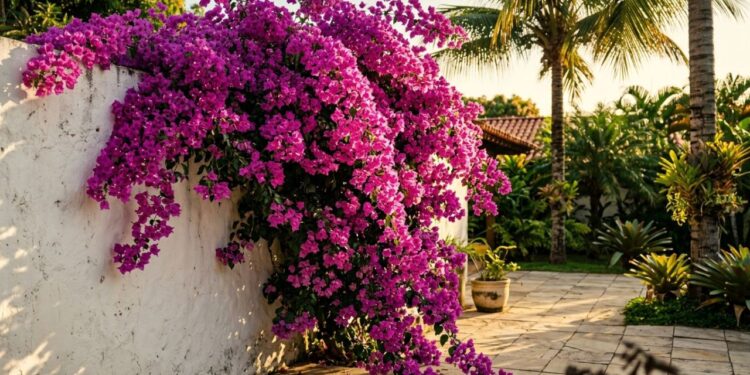 Como podar a trepadeira de flores para obter uma cascata espetacular cortando os galhos sempre na diagonal, logo acima de um broto apontado para fora