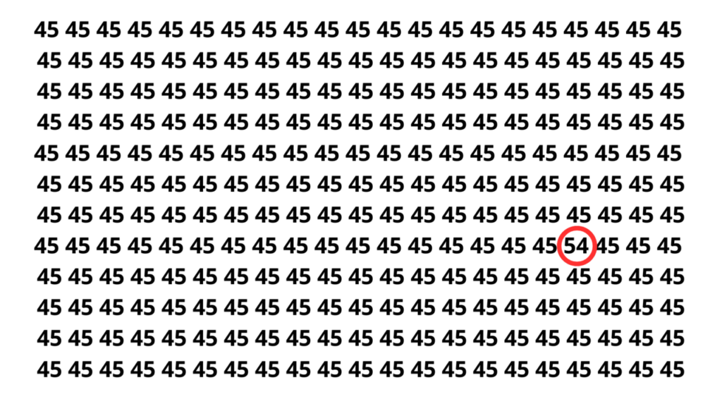 Encontre o número 54 entre vários 45 em 12 segundos