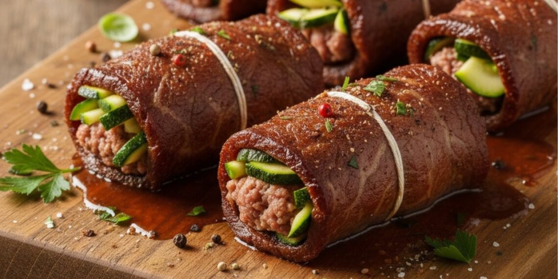 Bifes enrolados com carne moída e abobrinha surpreendem no sabor