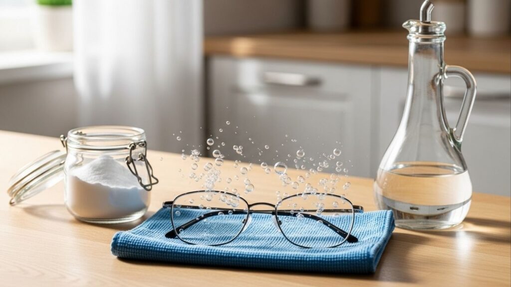 Reação efervescente que solta manchas difíceis das lentes