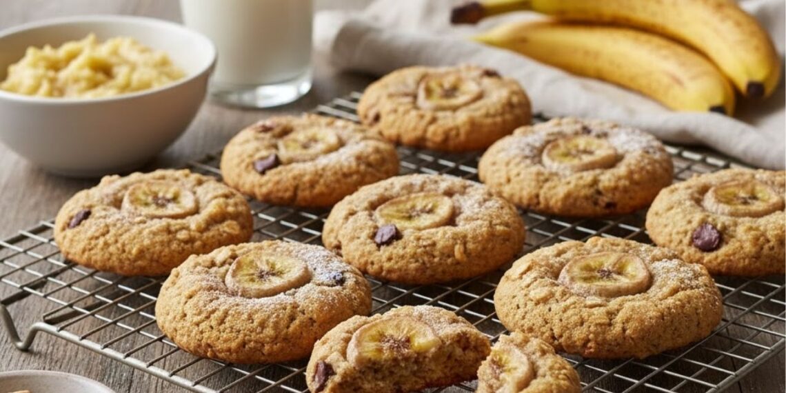 Cookie saudável de banana e aveia feito em pouco tempo no forno