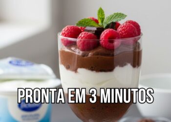 Esta sobremesa deliciosa com chocolate e iogurte fica pronta em 3 minutos
