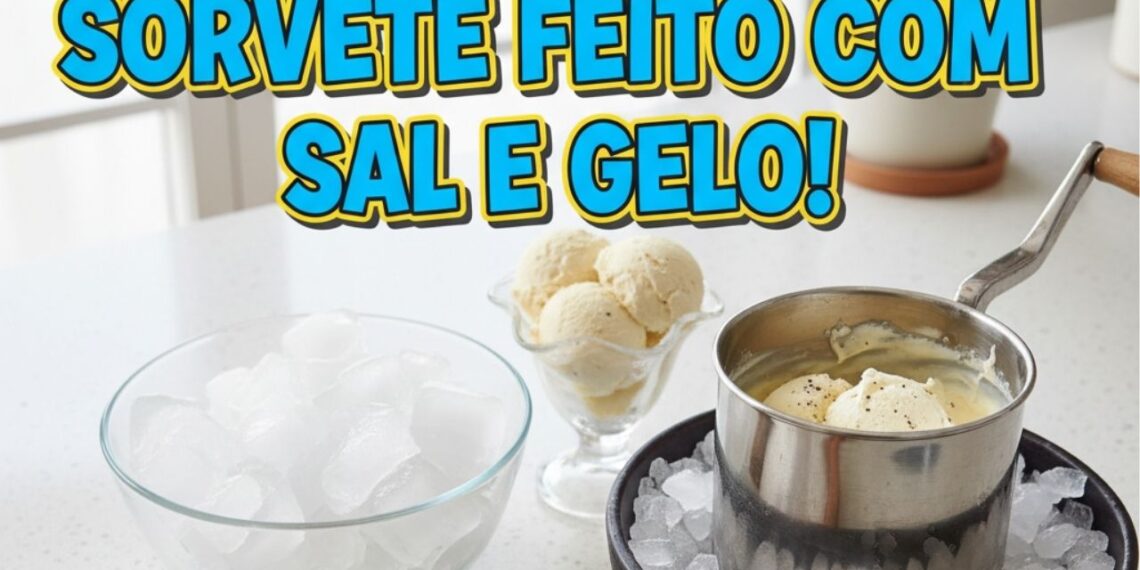 Técnica simples de congelamento com sal e gelo para fazer sorvete