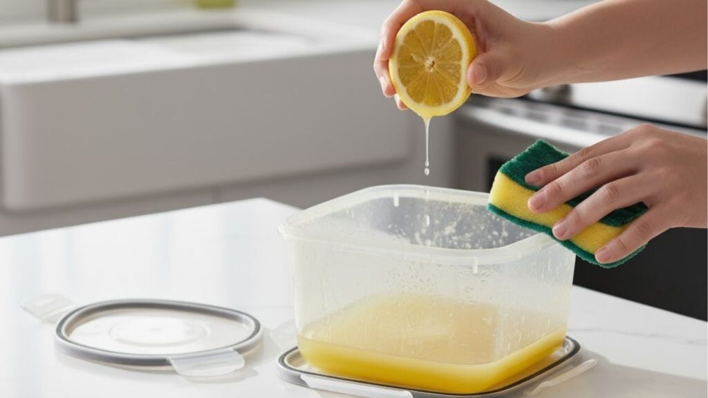 Elimine as manchas amareladas de potes plásticos com itens da cozinha