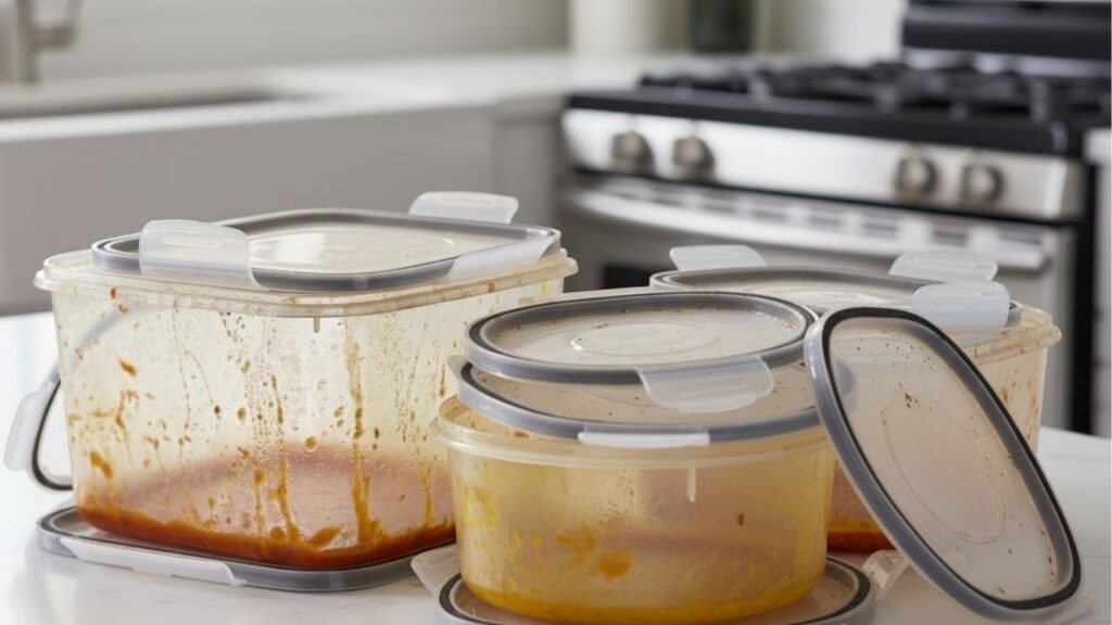 Elimine as manchas amareladas de potes plásticos com itens da cozinha